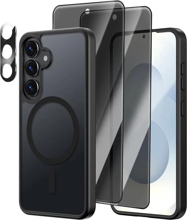 Main image of [4 in 1] Magnetic for  Galaxy S25 Case 2 Pics Privacy Screen Protectors and 1 Pic Camera Protector Fit for MagSafe Military Grade Shockproof Translucent Matte Galaxy S25 Cover 6.2 Black