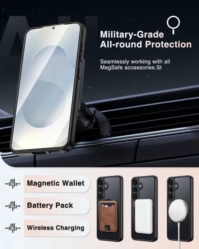 Alt view image 4 of 7 - [4 in 1] Magnetic for  Galaxy S25 Case 2 Pics Privacy Screen Protectors and 1 Pic Camera Protector Fit for MagSafe Military Grade Shockproof Translucent Matte Galaxy S25 Cover 6.2 Black