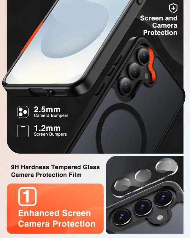 Alt view image 5 of 7 - [4 in 1] Magnetic for  Galaxy S25 Case 2 Pics Privacy Screen Protectors and 1 Pic Camera Protector Fit for MagSafe Military Grade Shockproof Translucent Matte Galaxy S25 Cover 6.2 Black