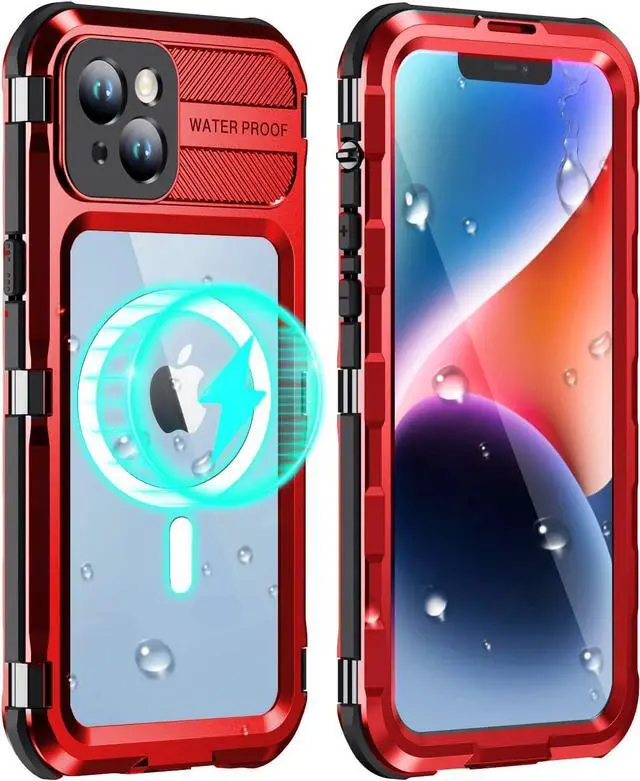 Main image of for iPhone 14 Waterproof Case - Metal Full Body Protection Case Built-in [Screen Protector][IP68 Water Proof][14FT Military Grade Dropproof][Compatible with MagSafe] Phone Cover 6.1 Red