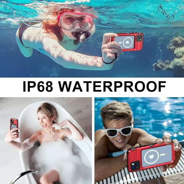 Alt view image 6 of 7 - for iPhone 14 Waterproof Case - Metal Full Body Protection Case Built-in [Screen Protector][IP68 Water Proof][14FT Military Grade Dropproof][Compatible with MagSafe] Phone Cover 6.1 Red