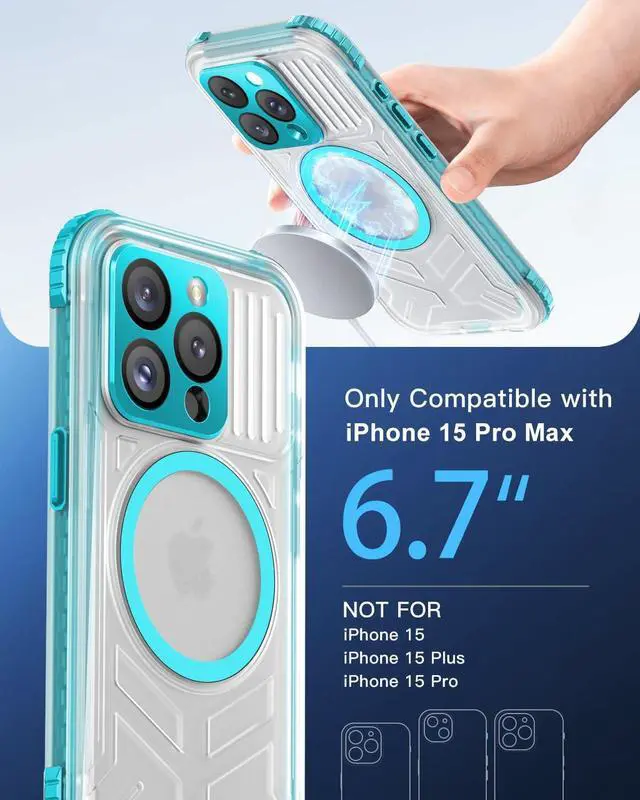 Alt view image 2 of 6 - for iPhone 15 Pro Max Waterproof Case with Magsafe Screen Protector Lanyard IP68 Military Full Body Shockproof for Water Sports Outdoor Work Funda para 15 Pro Max Impermeable 6.7 Teal