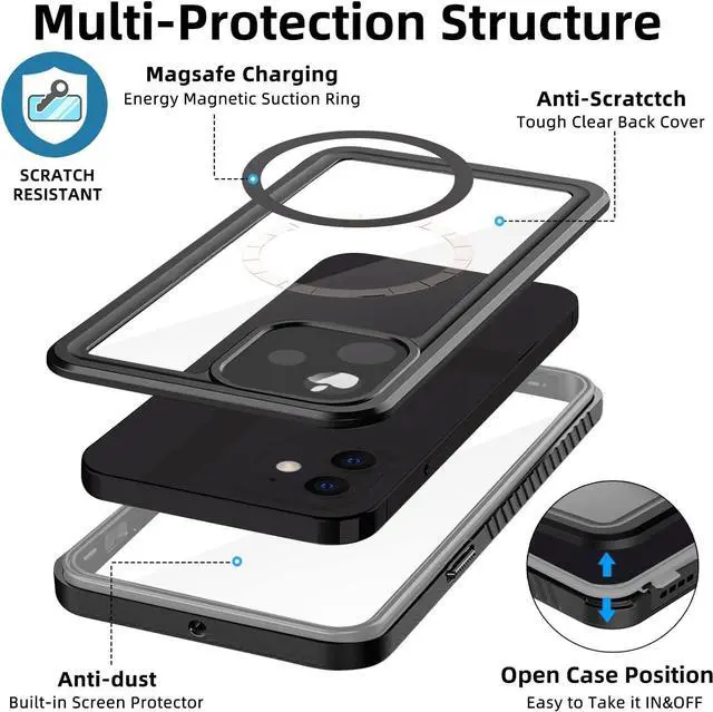 Alt view image 6 of 7 - Magnetic for iPhone 12 Mini Waterproof Case - [Certified Water Proof & Military Protection] with [Built-in Screen Protector] Full Body Shockproof Phone Case Cover for iPhone 12 Mini 5.4