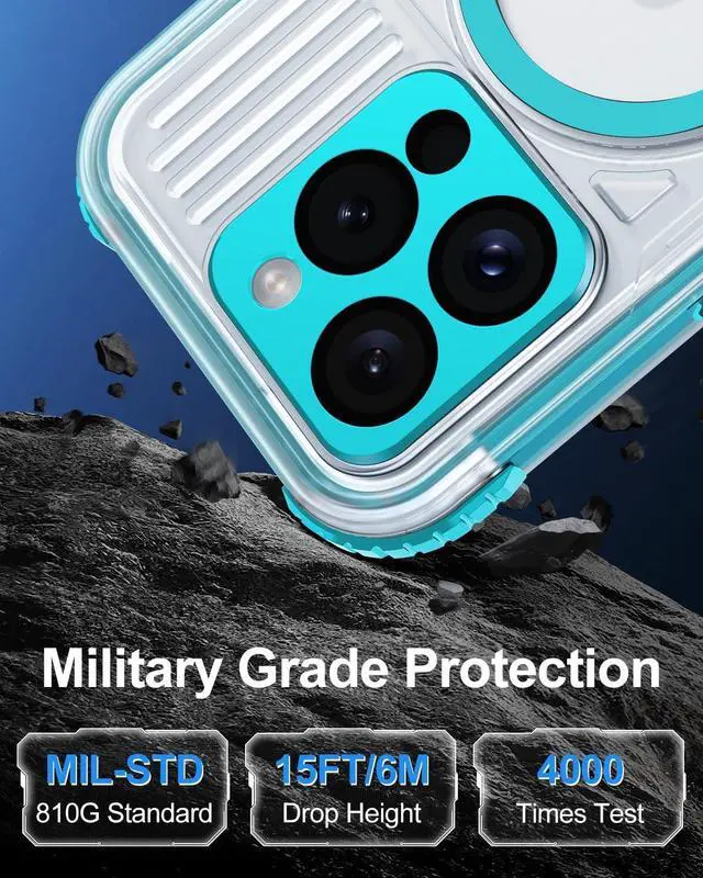 Alt view image 6 of 6 - for iPhone 15 Pro Max Waterproof Case with Magsafe Screen Protector Lanyard IP68 Military Full Body Shockproof for Water Sports Outdoor Work Funda para 15 Pro Max Impermeable 6.7 Teal