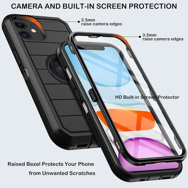 Alt view image 2 of 7 - for iPhone 11 Case with Belt Clip Holster Built-in Screen Protector Heavy Duty Shockproof Drop Protection Military Grade Durable Phone Cover with Kickstand for  iPhone 11 (Black)