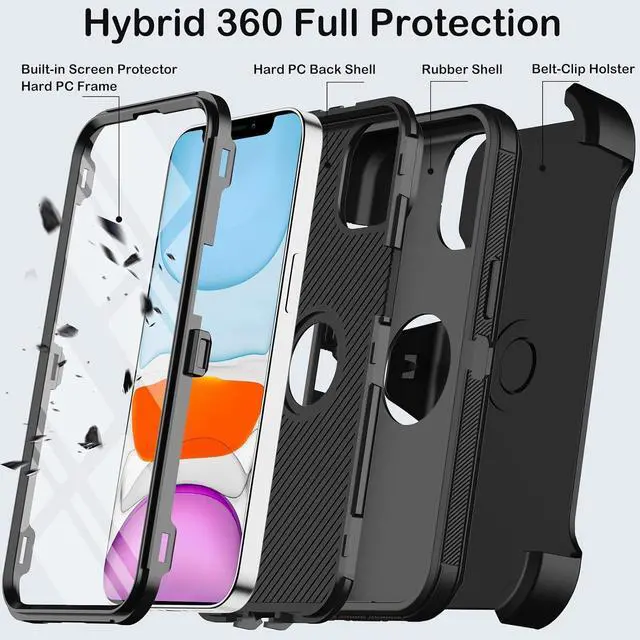 Alt view image 3 of 7 - for iPhone 11 Case with Belt Clip Holster Built-in Screen Protector Heavy Duty Shockproof Drop Protection Military Grade Durable Phone Cover with Kickstand for  iPhone 11 (Black)