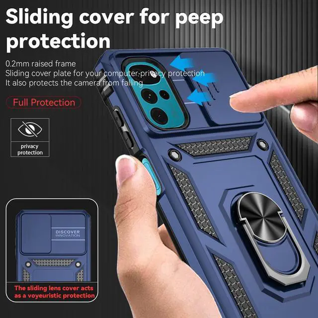 Alt view image 4 of 7 - SMKY for Moto G Play 2024 Case with Screen Protectors and Camera Cover [Military Grade] 16ft.Drop Tested with Magnetic Kickstand Protective Case for Motorola G Play 4G 2024 6.5 inch Blue