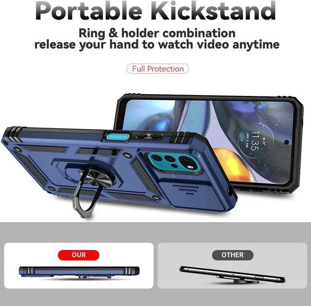 Alt view image 5 of 7 - SMKY for Moto G Play 2024 Case with Screen Protectors and Camera Cover [Military Grade] 16ft.Drop Tested with Magnetic Kickstand Protective Case for Motorola G Play 4G 2024 6.5 inch Blue