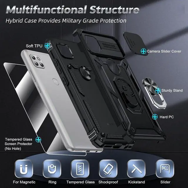 Alt view image 2 of 7 - for Motorola One-5G Ace Case: Motorola One 5G UW Ace Case with Slide Camera Cover and Screen Protector Shockproof Unlocked Phone Cover with Magnetic Ring Stand Funda para Moto One 5 G Ace Black