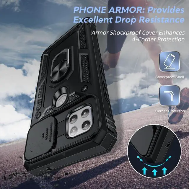 Alt view image 4 of 7 - for Motorola One-5G Ace Case: Motorola One 5G UW Ace Case with Slide Camera Cover and Screen Protector Shockproof Unlocked Phone Cover with Magnetic Ring Stand Funda para Moto One 5 G Ace Black