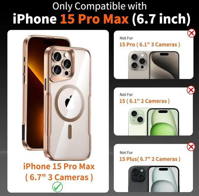 Alt view image 4 of 7 - 4 in 1 Ergonomic Magnetic for iPhone 15 Pro Max Case with 2Pcs Tempered Screen Protector + 1Pcs Lens Protector Military Grade Drop Protection (Gold for iPhone 15 Pro Max 6.7)