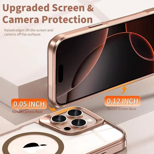 Alt view image 5 of 7 - 4 in 1 Ergonomic Magnetic for iPhone 15 Pro Max Case with 2Pcs Tempered Screen Protector + 1Pcs Lens Protector Military Grade Drop Protection (Gold for iPhone 15 Pro Max 6.7)
