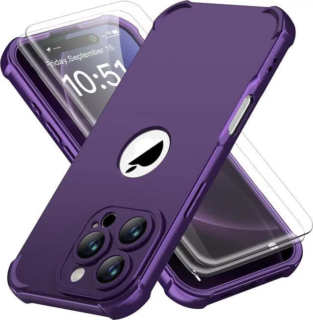 Main image of for iPhone 16 Pro Max Case with 2 x Screen Protectors (15FT Drop Protection)(Full Camera Protection) Full Body Shockproof Bumper Anti Scratch Slim Phone Case for iPhone 16 Pro Max -Purple