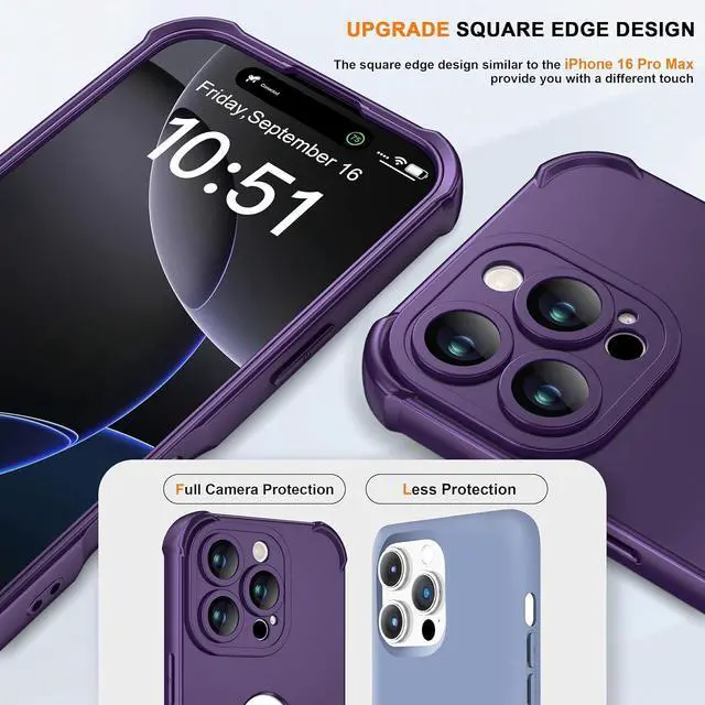 Alt view image 2 of 7 - for iPhone 16 Pro Max Case with 2 x Screen Protectors (15FT Drop Protection)(Full Camera Protection) Full Body Shockproof Bumper Anti Scratch Slim Phone Case for iPhone 16 Pro Max -Purple