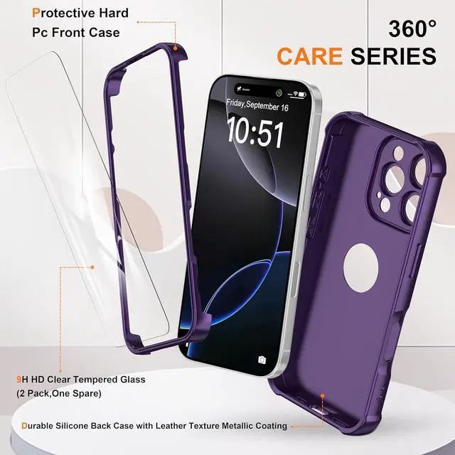 Alt view image 3 of 7 - for iPhone 16 Pro Max Case with 2 x Screen Protectors (15FT Drop Protection)(Full Camera Protection) Full Body Shockproof Bumper Anti Scratch Slim Phone Case for iPhone 16 Pro Max -Purple