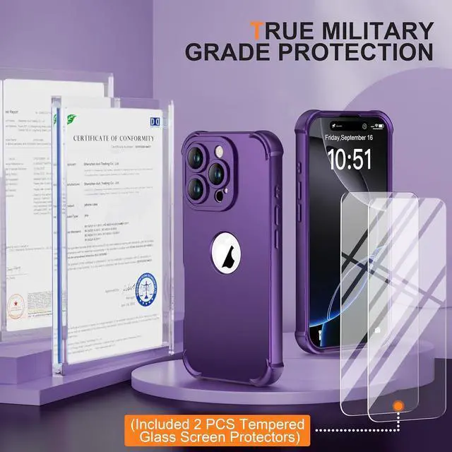 Alt view image 4 of 7 - for iPhone 16 Pro Max Case with 2 x Screen Protectors (15FT Drop Protection)(Full Camera Protection) Full Body Shockproof Bumper Anti Scratch Slim Phone Case for iPhone 16 Pro Max -Purple