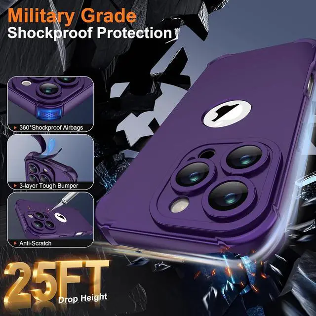 Alt view image 5 of 7 - for iPhone 16 Pro Max Case with 2 x Screen Protectors (15FT Drop Protection)(Full Camera Protection) Full Body Shockproof Bumper Anti Scratch Slim Phone Case for iPhone 16 Pro Max -Purple