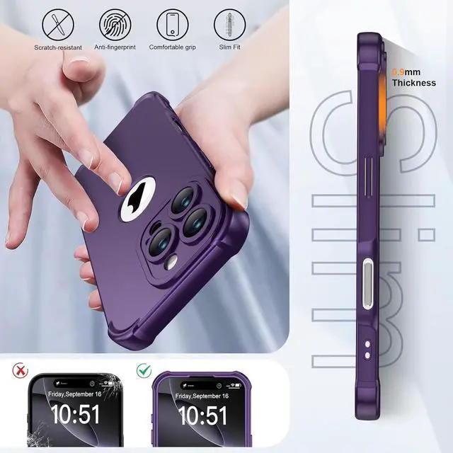 Alt view image 6 of 7 - for iPhone 16 Pro Max Case with 2 x Screen Protectors (15FT Drop Protection)(Full Camera Protection) Full Body Shockproof Bumper Anti Scratch Slim Phone Case for iPhone 16 Pro Max -Purple