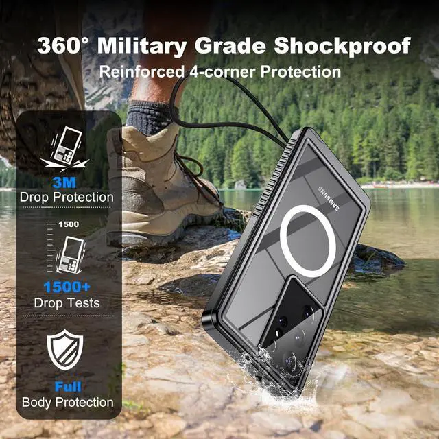 Alt view image 6 of 7 - for  Galaxy S23 Ultra Waterproof Case with Magsafe Built-in Magnetic & Screen Protector IP68 Certified Full Body Shockproof for Water Sports Underwater Photography 6.8 Blue