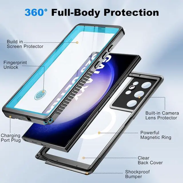 Alt view image 5 of 7 - for  Galaxy S23 Ultra Waterproof Case with Magsafe Built-in Magnetic & Screen Protector IP68 Certified Full Body Shockproof for Water Sports Underwater Photography 6.8 Blue