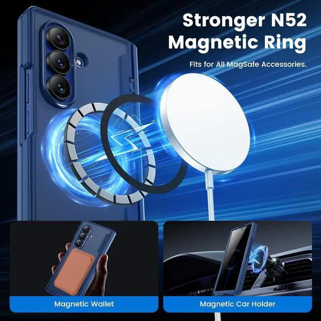 Alt view image 3 of 7 - Case for Galaxy Z Fold 7 with [Hinge Protection][Tempered Glass Privacy Screen Protector] Compatible with MagSafe Magnetic Anti-Spy Shockproof Cover for  Galaxy Z Fold 7 - Blue