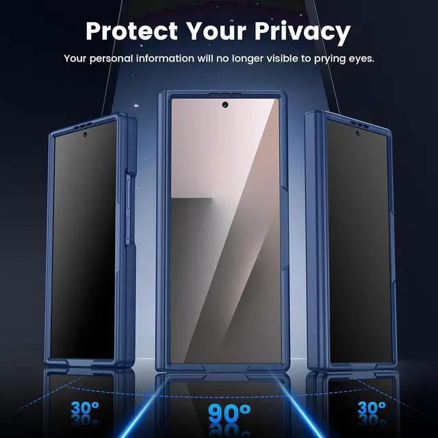 Alt view image 4 of 7 - Case for Galaxy Z Fold 7 with [Hinge Protection][Tempered Glass Privacy Screen Protector] Compatible with MagSafe Magnetic Anti-Spy Shockproof Cover for  Galaxy Z Fold 7 - Blue