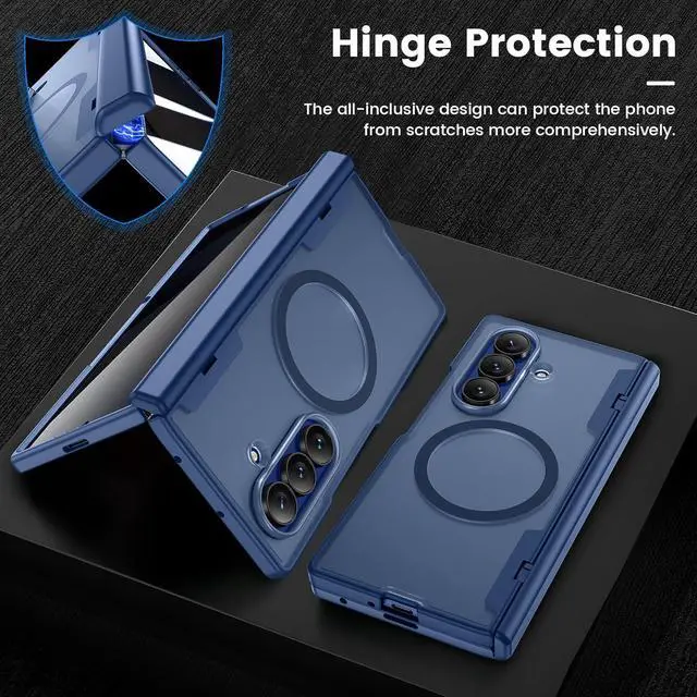 Alt view image 5 of 7 - Case for Galaxy Z Fold 7 with [Hinge Protection][Tempered Glass Privacy Screen Protector] Compatible with MagSafe Magnetic Anti-Spy Shockproof Cover for  Galaxy Z Fold 7 - Blue
