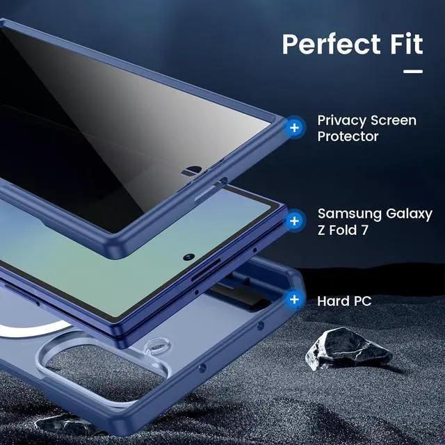 Alt view image 6 of 7 - Case for Galaxy Z Fold 7 with [Hinge Protection][Tempered Glass Privacy Screen Protector] Compatible with MagSafe Magnetic Anti-Spy Shockproof Cover for  Galaxy Z Fold 7 - Blue