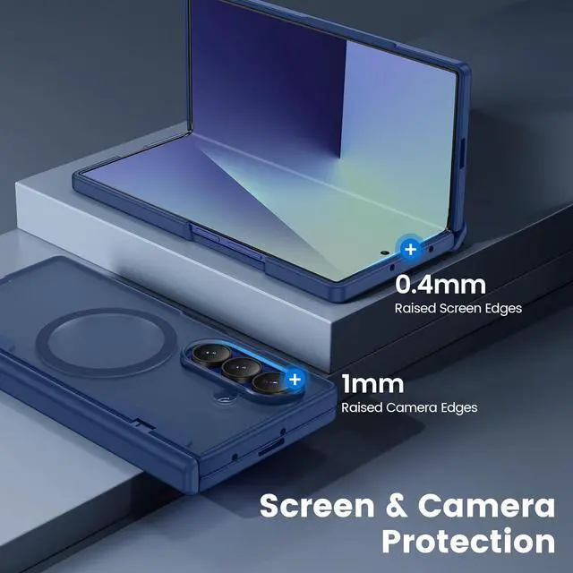 Alt view image 7 of 7 - Case for Galaxy Z Fold 7 with [Hinge Protection][Tempered Glass Privacy Screen Protector] Compatible with MagSafe Magnetic Anti-Spy Shockproof Cover for  Galaxy Z Fold 7 - Blue