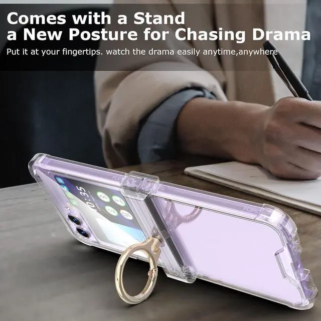 Alt view image 6 of 7 - Case for  Galaxy Z Flip 6 Case with Hinge Protection 2 Pack Tempered Glass Screen Protection Cover for  Galaxy Z Flip 6 5G(Clear)