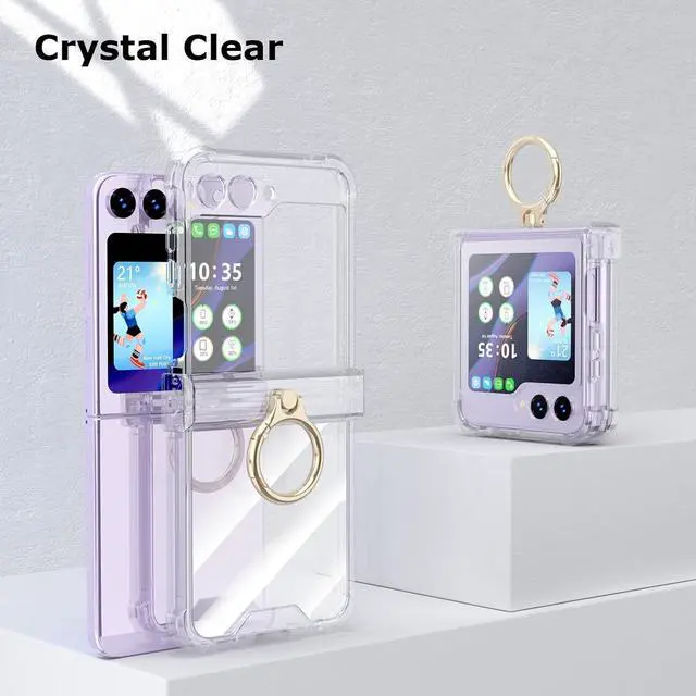 Alt view image 7 of 7 - Case for  Galaxy Z Flip 6 Case with Hinge Protection 2 Pack Tempered Glass Screen Protection Cover for  Galaxy Z Flip 6 5G(Clear)