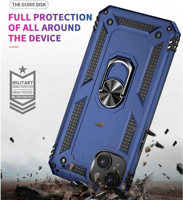 Alt view image 2 of 7 - iPhone 14 Case with HD Screen Protector Military Grade 16ft. Drop Tested Ring Shockproof Protective Phone Case for iPhone 14 Blue