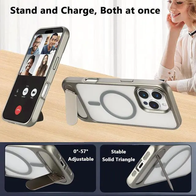 Alt view image 4 of 7 - Strong Magnetic for iPhone 16 Pro Max Case with Magsafe and Built-in Invisible Kickstand Slim Translucent Matte Military Grade Protective Phone Case for iPhone 16 Pro Max 6.9