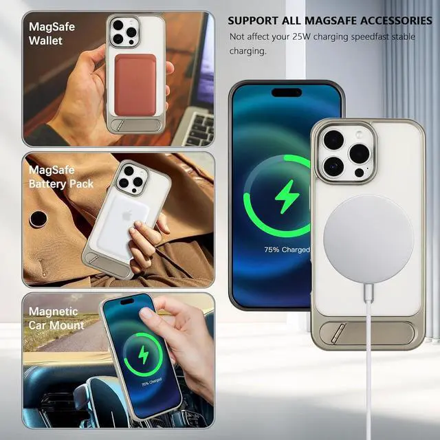 Alt view image 3 of 7 - Strong Magnetic for iPhone 16 Pro Max Case with Magsafe and Built-in Invisible Kickstand Slim Translucent Matte Military Grade Protective Phone Case for iPhone 16 Pro Max 6.9