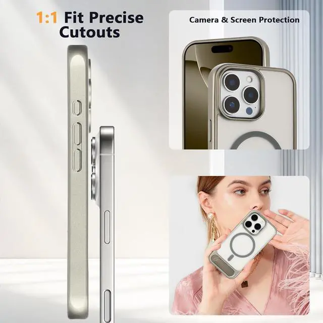 Alt view image 6 of 7 - Strong Magnetic for iPhone 16 Pro Max Case with Magsafe and Built-in Invisible Kickstand Slim Translucent Matte Military Grade Protective Phone Case for iPhone 16 Pro Max 6.9