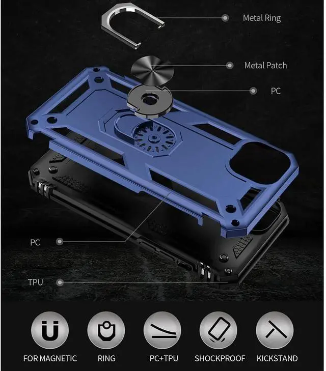 Alt view image 7 of 7 - iPhone 14 Case with HD Screen Protector Military Grade 16ft. Drop Tested Ring Shockproof Protective Phone Case for iPhone 14 Blue