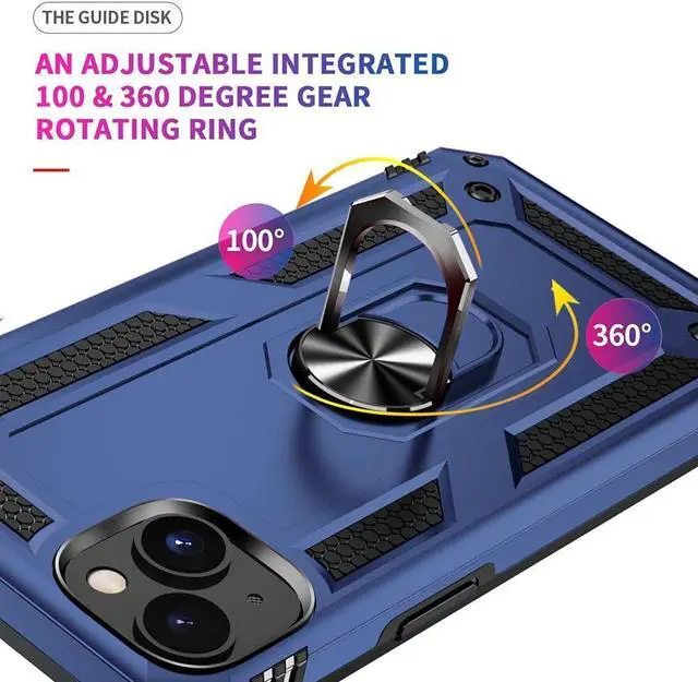 Alt view image 5 of 7 - iPhone 14 Case with HD Screen Protector Military Grade 16ft. Drop Tested Ring Shockproof Protective Phone Case for iPhone 14 Blue