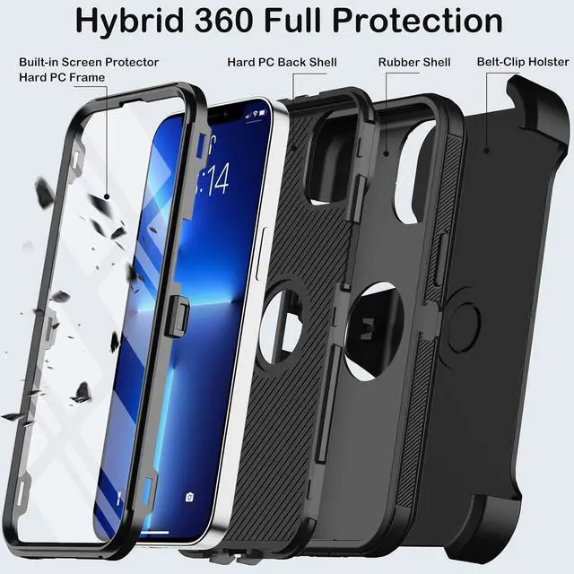 Alt view image 3 of 7 - for iPhone 13 Pro Case with Belt Clip Holster & Kickstand Built-in Screen Protector Heavy Duty Shockproof Drop Protection Military Grade Full Body Rugged Phone Cover(Black)
