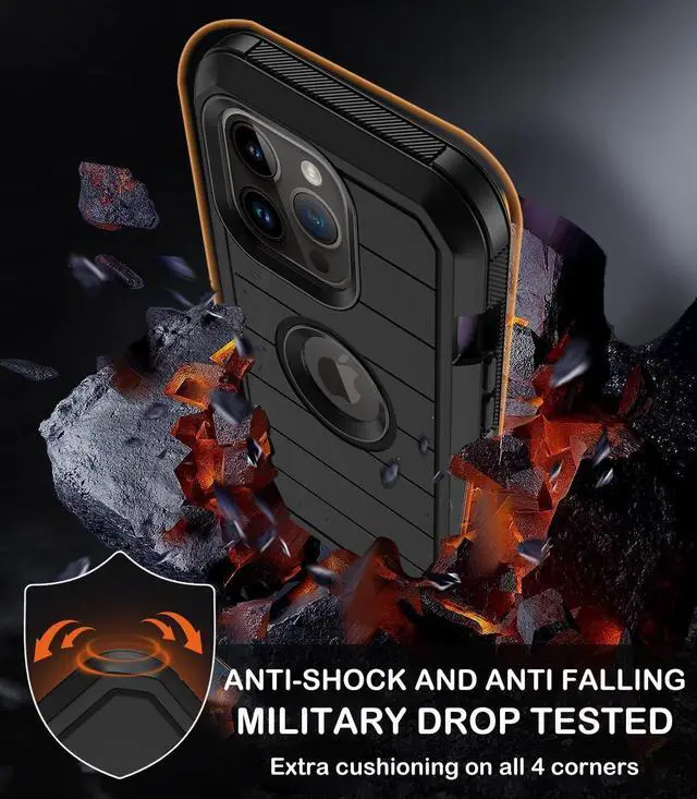 Alt view image 4 of 7 - for iPhone 13 Pro Case with Belt Clip Holster & Kickstand Built-in Screen Protector Heavy Duty Shockproof Drop Protection Military Grade Full Body Rugged Phone Cover(Black)