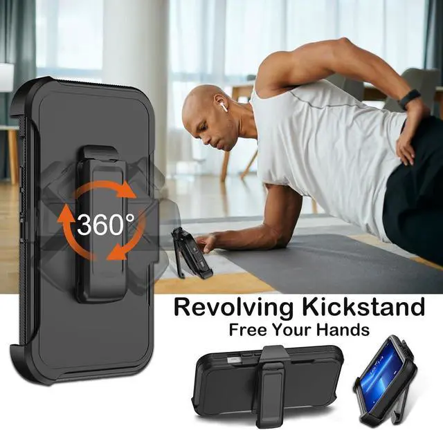 Alt view image 5 of 7 - for iPhone 13 Pro Case with Belt Clip Holster & Kickstand Built-in Screen Protector Heavy Duty Shockproof Drop Protection Military Grade Full Body Rugged Phone Cover(Black)