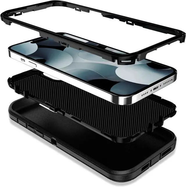 Alt view image 3 of 7 - Heavy Duty Made for iPhone 15 Plus Case with Tempered Glass Screen Camera Lens Protector 3-Layer Full Body Protection - Shockproof Dustproof Cover for 15 Plus Phone Case 6.7 (Black)