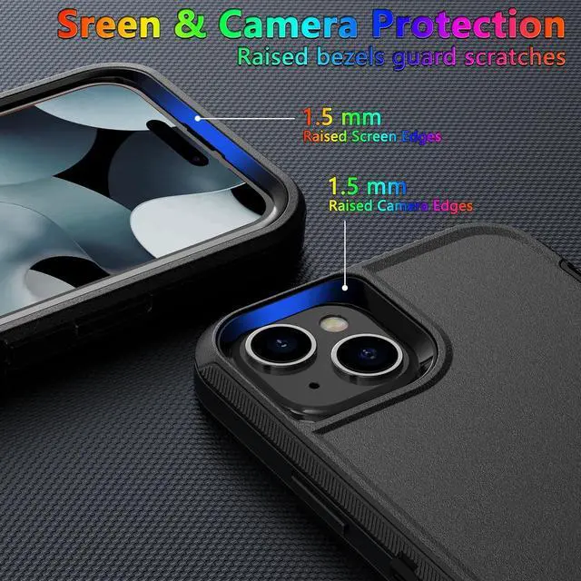 Alt view image 5 of 7 - Heavy Duty Made for iPhone 15 Plus Case with Tempered Glass Screen Camera Lens Protector 3-Layer Full Body Protection - Shockproof Dustproof Cover for 15 Plus Phone Case 6.7 (Black)
