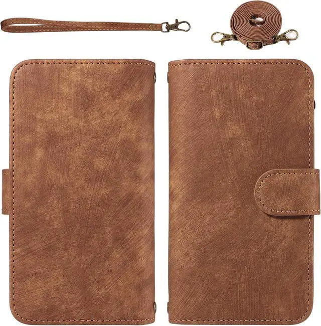 Alt view image 2 of 7 - Phone Case for Google Pixel 8 Pro 5G Zipper Wallet Detachable Magnetic Cover with Tempered Glass Screen Protector Crossbody Lanyard Card Holder Pixel8Pro Pixel8 XL Eight 8Pro Women Girls Brown