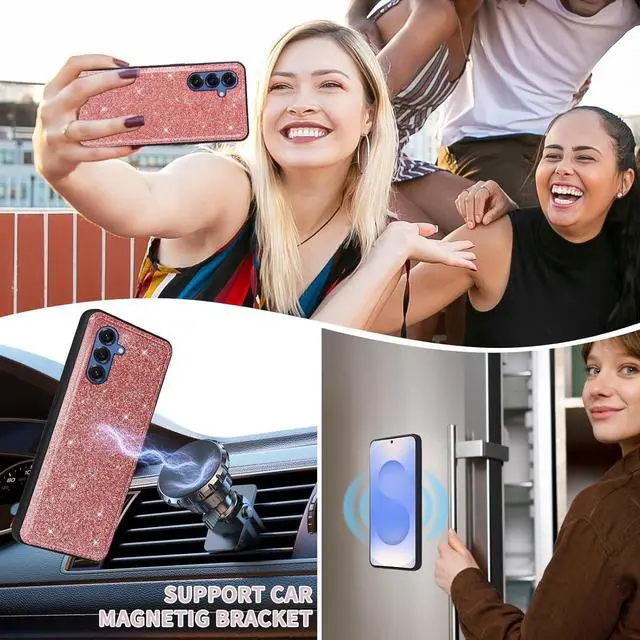 Alt view image 7 of 7 - Phone Case for  Galaxy S25 5G Zipper Wallet Cell Cover with Screen Protector Crossbody Lanyard Strap Bling Glitter Flip Card Holder Slot S 25 25S 25 25S SM-S931U Women Men Girls Pink