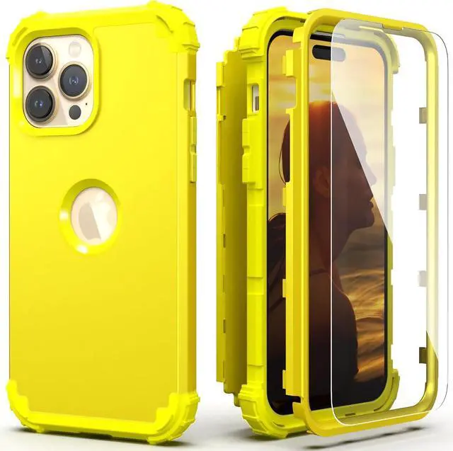 Main image of for iPhone 12 Pro Max Case with Screen Protector Luxury 3 in 1 Shockproof Slim Fit Hybrid Heavy Duty Hard PC Cover Soft Silicone Bumper Full Body Anti-Fingerprint Case Yellow