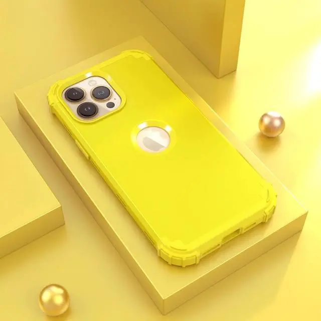 Alt view image 2 of 7 - for iPhone 12 Pro Max Case with Screen Protector Luxury 3 in 1 Shockproof Slim Fit Hybrid Heavy Duty Hard PC Cover Soft Silicone Bumper Full Body Anti-Fingerprint Case Yellow