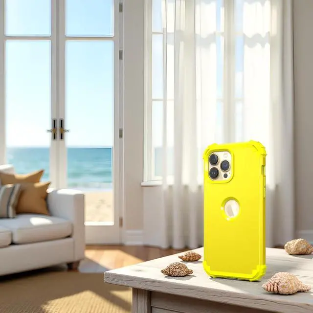 Alt view image 3 of 7 - for iPhone 12 Pro Max Case with Screen Protector Luxury 3 in 1 Shockproof Slim Fit Hybrid Heavy Duty Hard PC Cover Soft Silicone Bumper Full Body Anti-Fingerprint Case Yellow