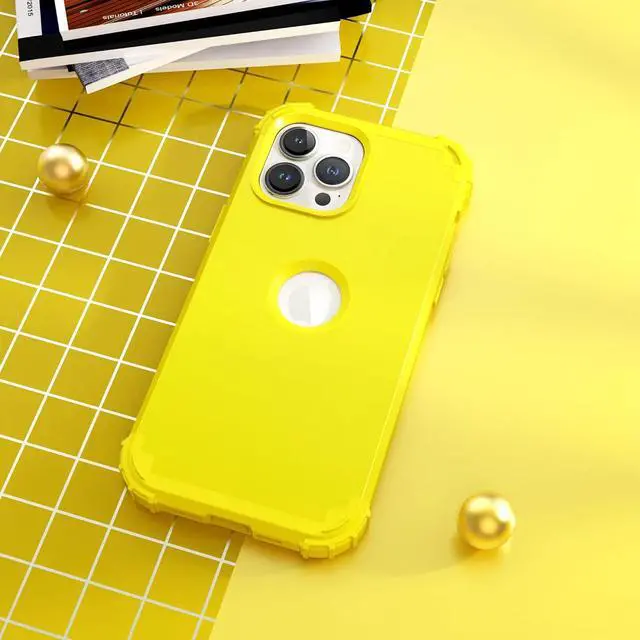 Alt view image 4 of 7 - for iPhone 12 Pro Max Case with Screen Protector Luxury 3 in 1 Shockproof Slim Fit Hybrid Heavy Duty Hard PC Cover Soft Silicone Bumper Full Body Anti-Fingerprint Case Yellow