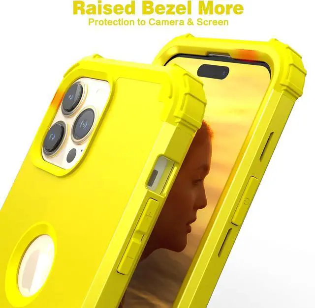 Alt view image 6 of 7 - for iPhone 12 Pro Max Case with Screen Protector Luxury 3 in 1 Shockproof Slim Fit Hybrid Heavy Duty Hard PC Cover Soft Silicone Bumper Full Body Anti-Fingerprint Case Yellow