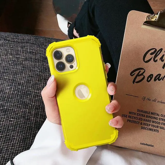 Alt view image 7 of 7 - for iPhone 12 Pro Max Case with Screen Protector Luxury 3 in 1 Shockproof Slim Fit Hybrid Heavy Duty Hard PC Cover Soft Silicone Bumper Full Body Anti-Fingerprint Case Yellow